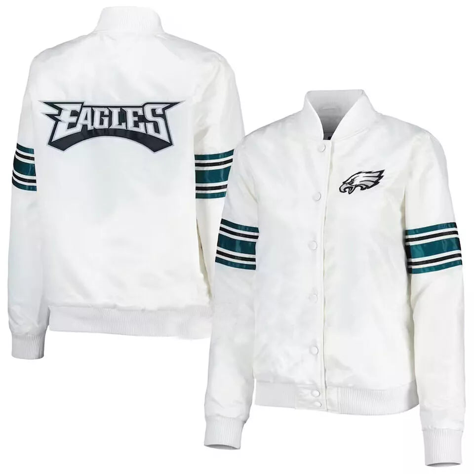 Philadelphia Eagles 90's logo White satin Jacket The Power Forward Full-Snap