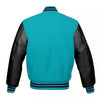 Varsity Letterman Baseball Jacket With Aqua Blue Wool And Genuine Leather Sleeve