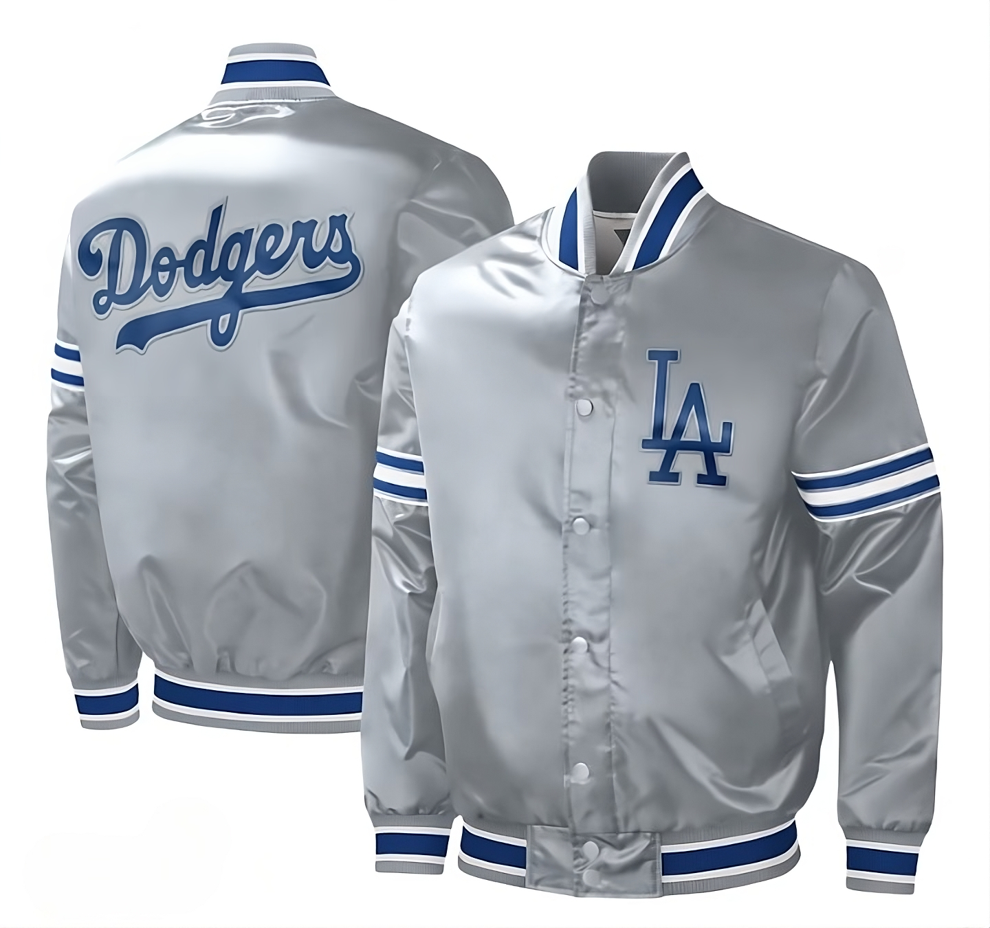 MLB Los Angeles Dodgers Gray Satin Varsity Jacket Full-snap Embroidery