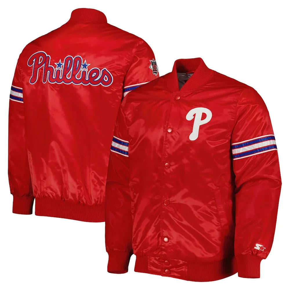 Philadelphia Phillies Letterman Varsity Jacket Red Full Satin Jacket - MLB