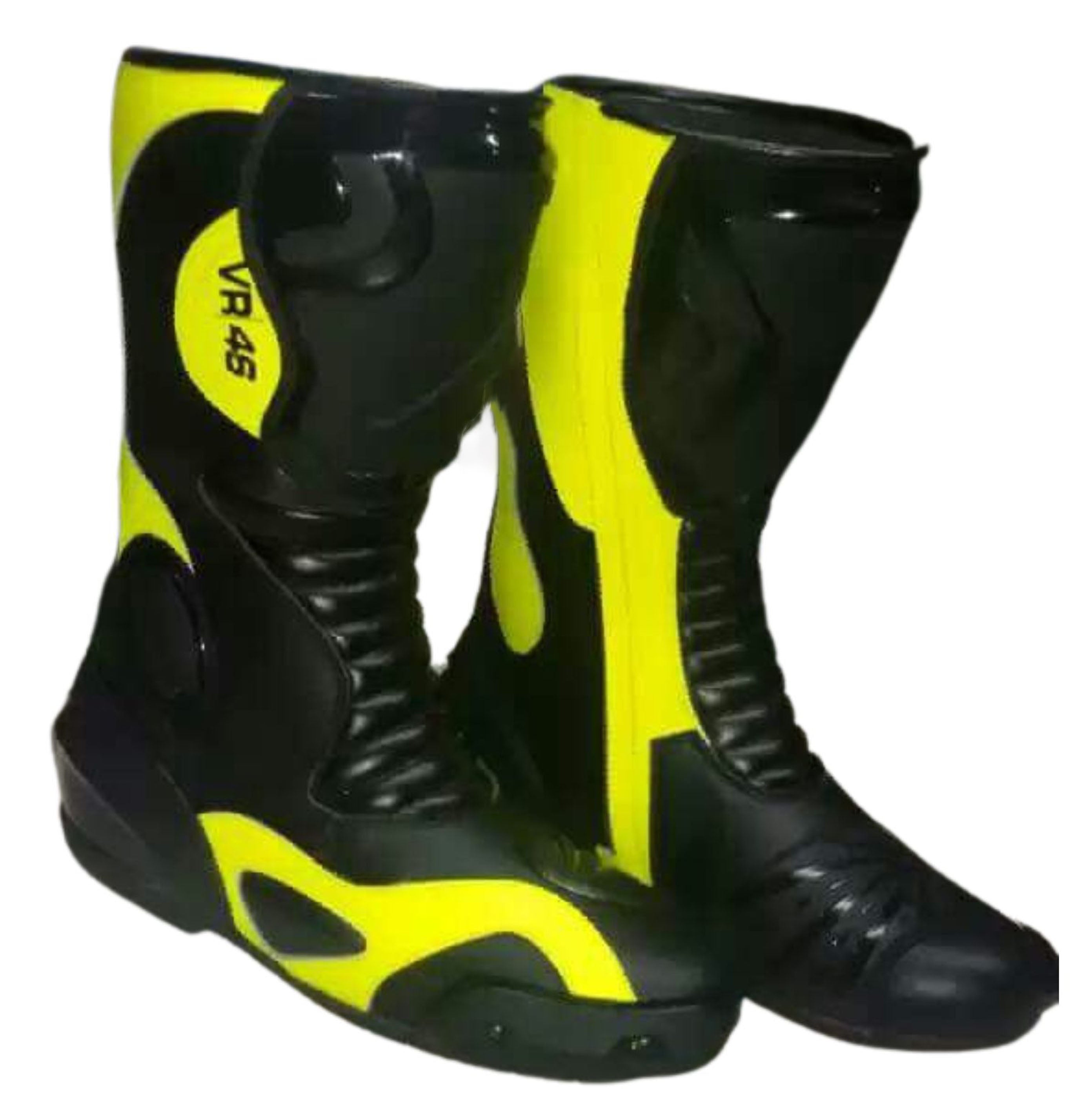 Chaussures de sport de course de moto en cuir pour hommes longues noires et rouges CE bottes-020
