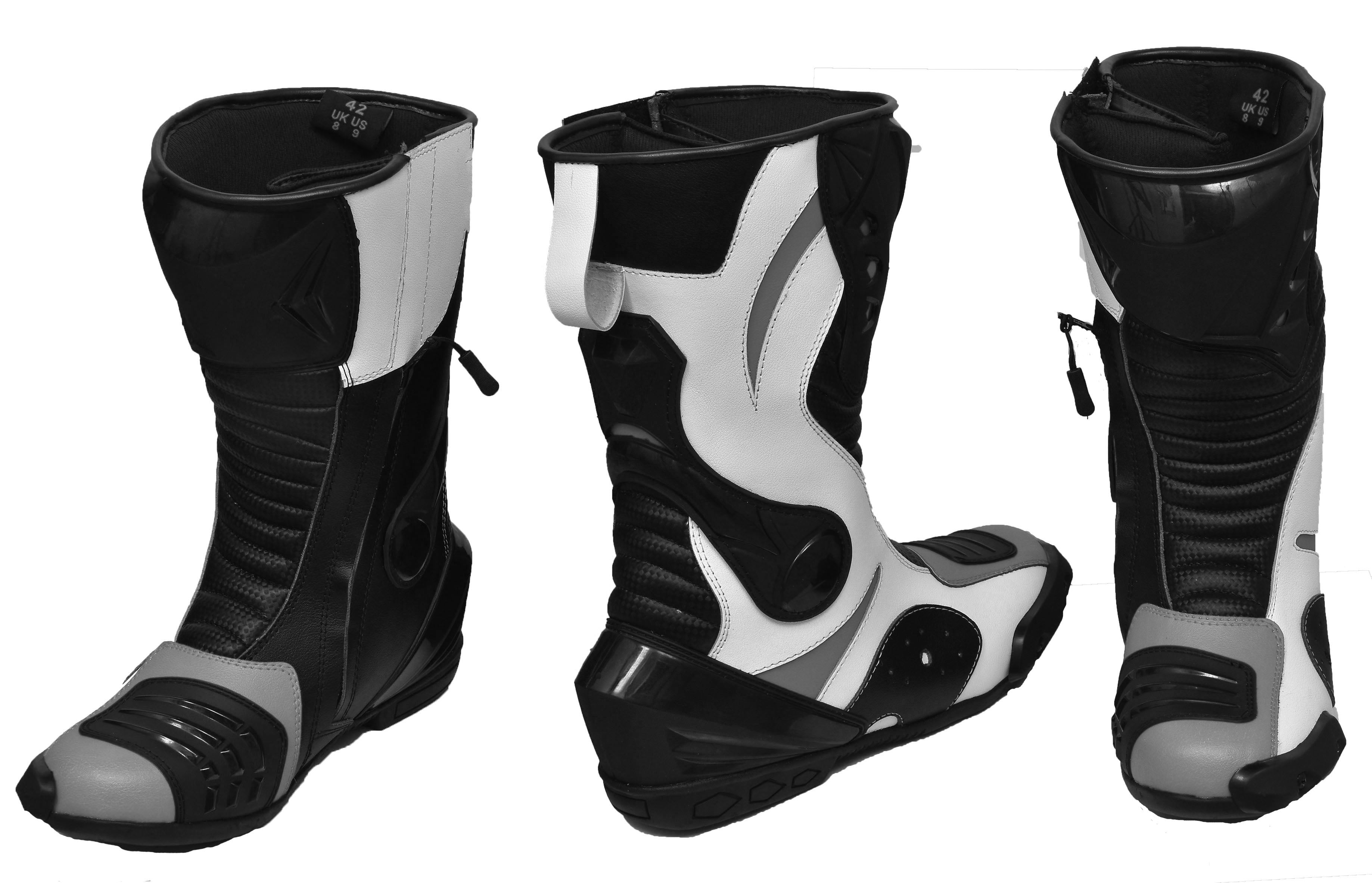 Chaussures de course en cuir imperméables pour moto de course de moto pour hommes-011