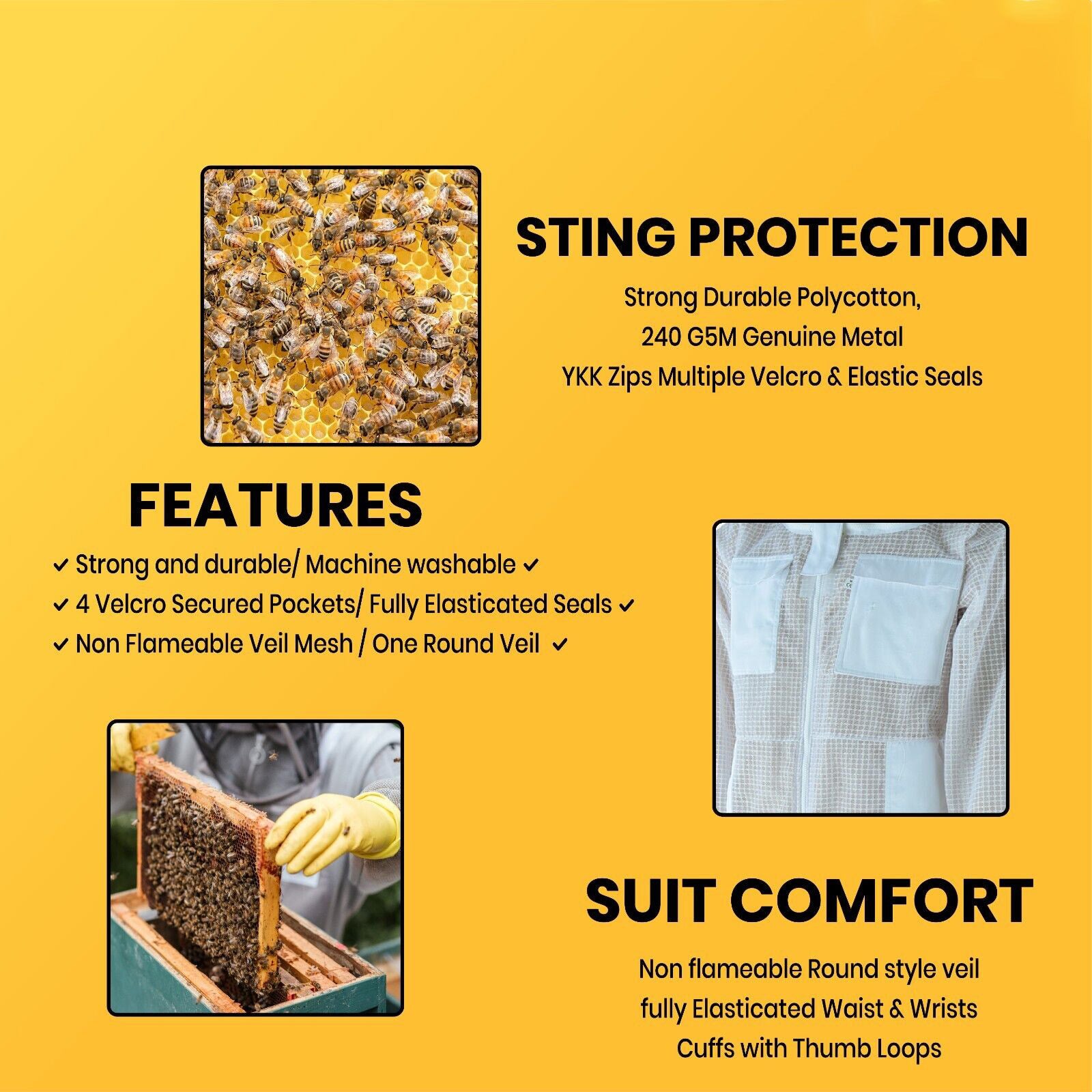 Combinaison d'apiculture ultra ventilée à 3 couches pour apiculteur -038